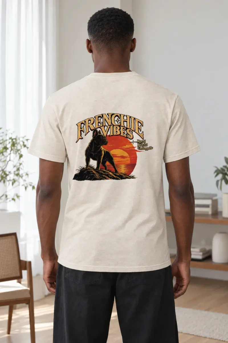 "Sunset French Bulldog" Heavyweight Unisex Crewneck T-shirt | Gildan 5000