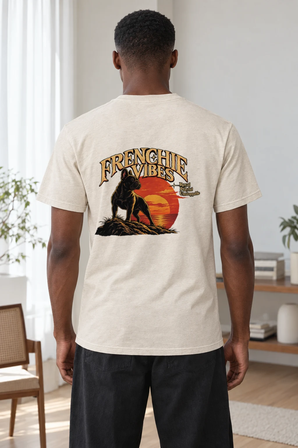 "Sunset French Bulldog" Heavyweight Unisex Crewneck T-shirt | Gildan 5000