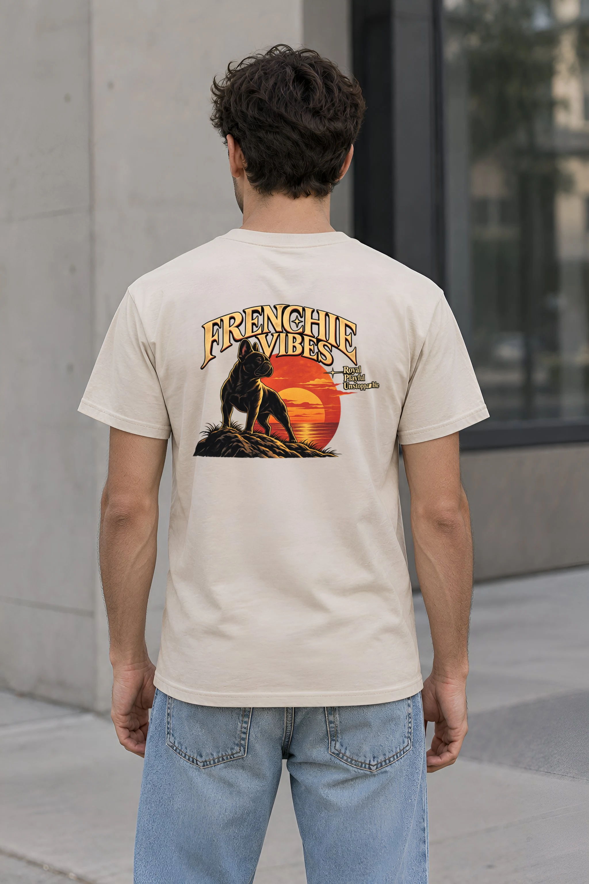 "Sunset French Bulldog" Heavyweight Unisex Crewneck T-shirt