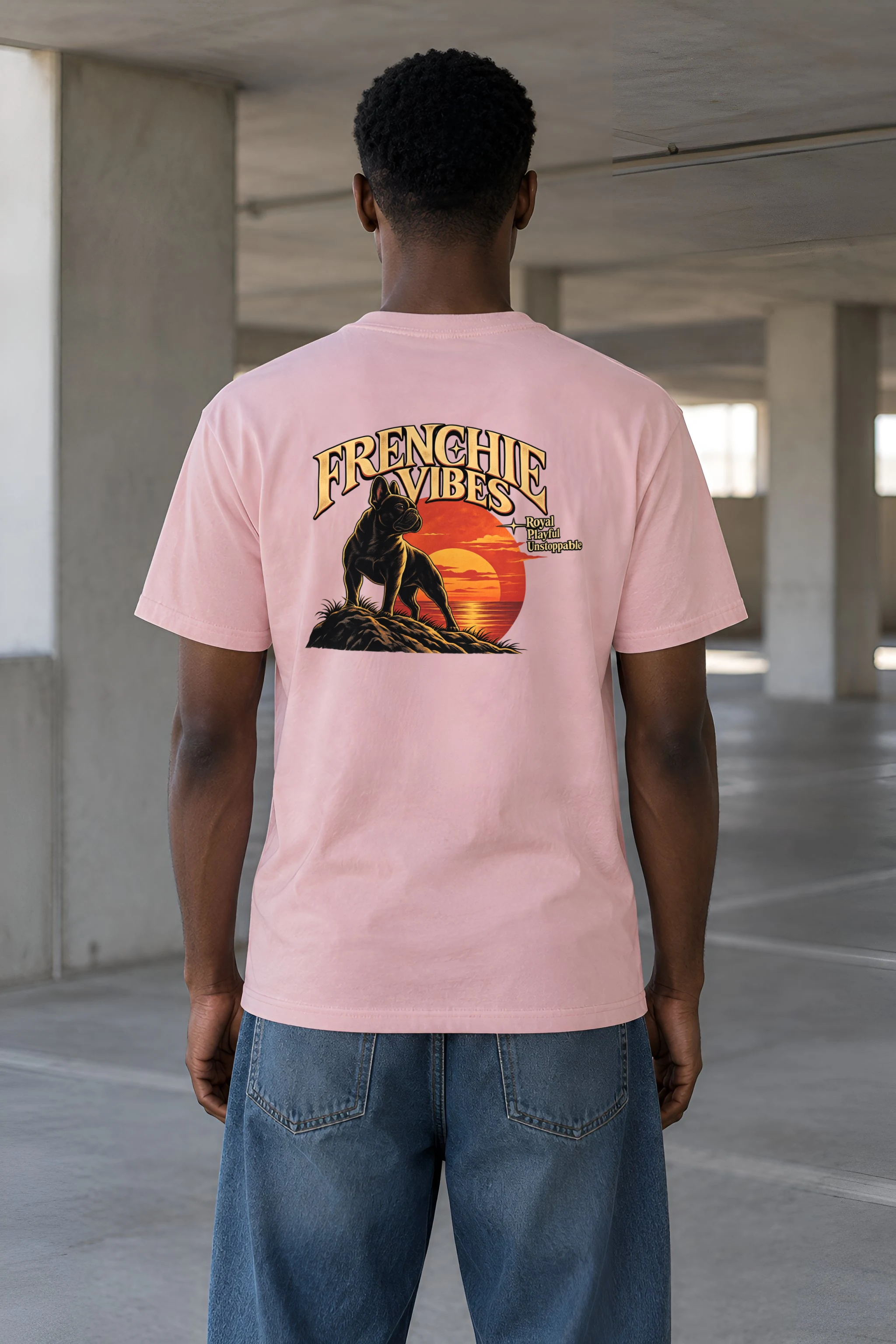 "Sunset French Bulldog" Heavyweight Unisex Crewneck T-shirt