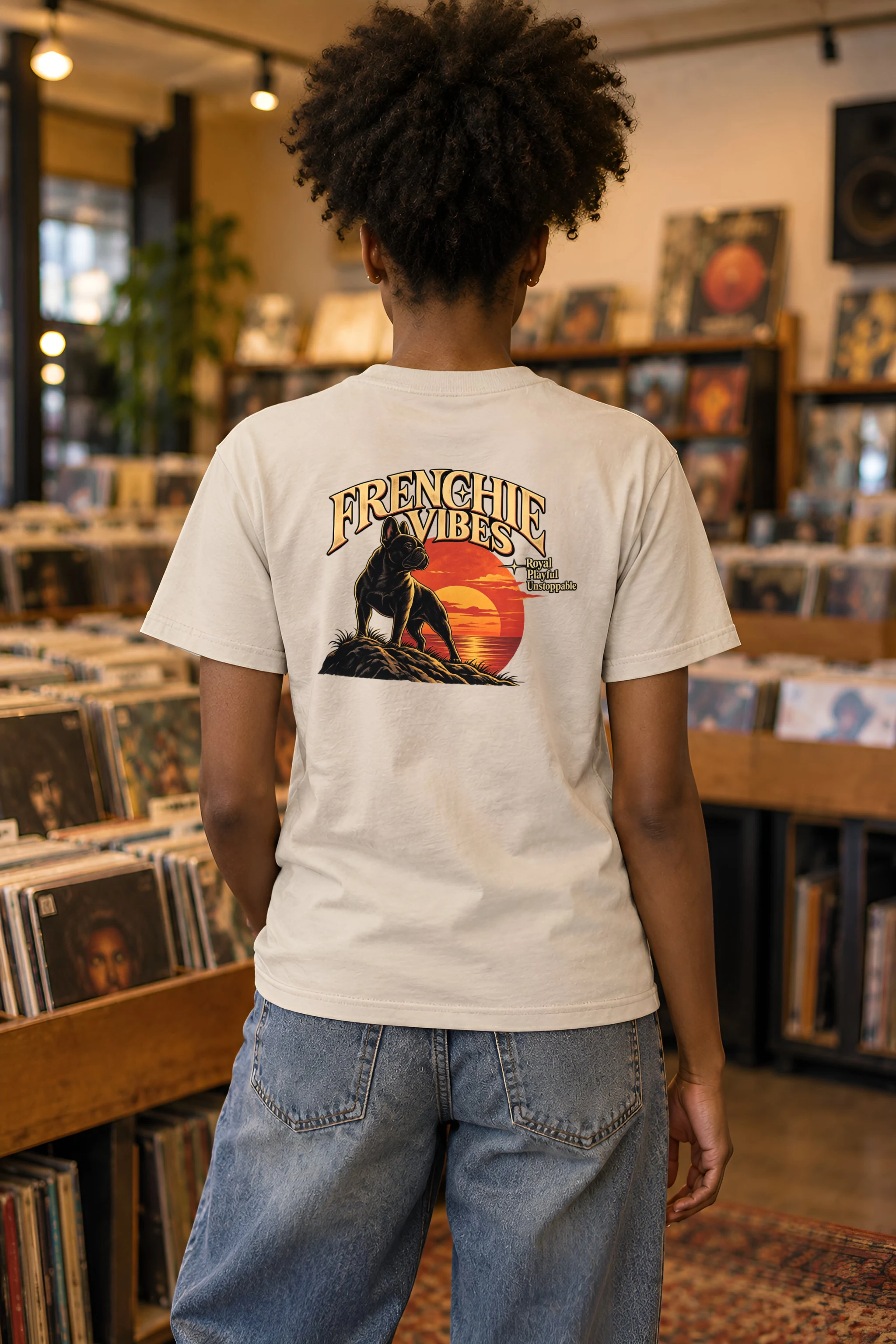 "Sunset French Bulldog" Heavyweight Unisex Crewneck T-shirt