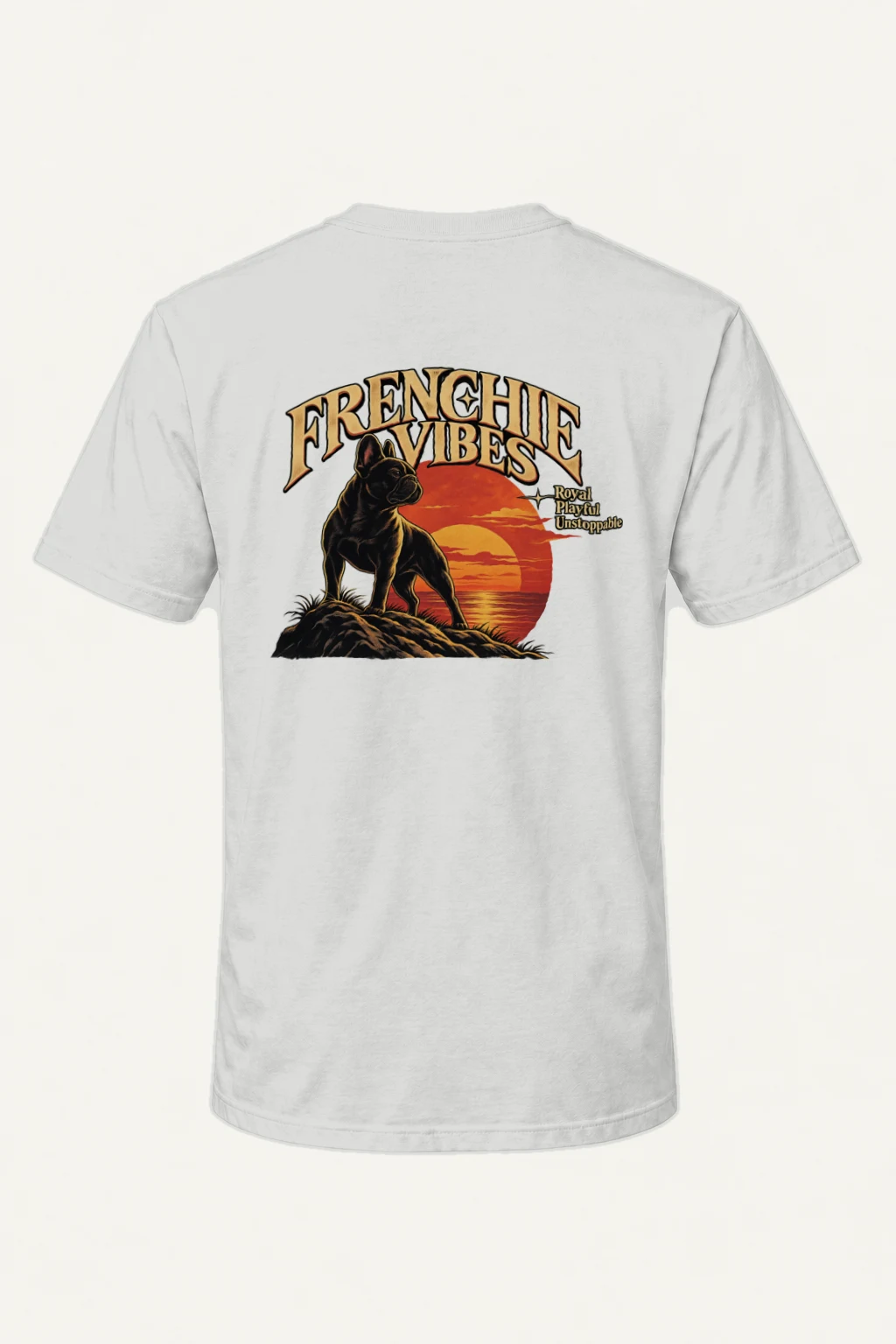 "Sunset French Bulldog" Heavyweight Unisex Crewneck T-shirt | Gildan 5000