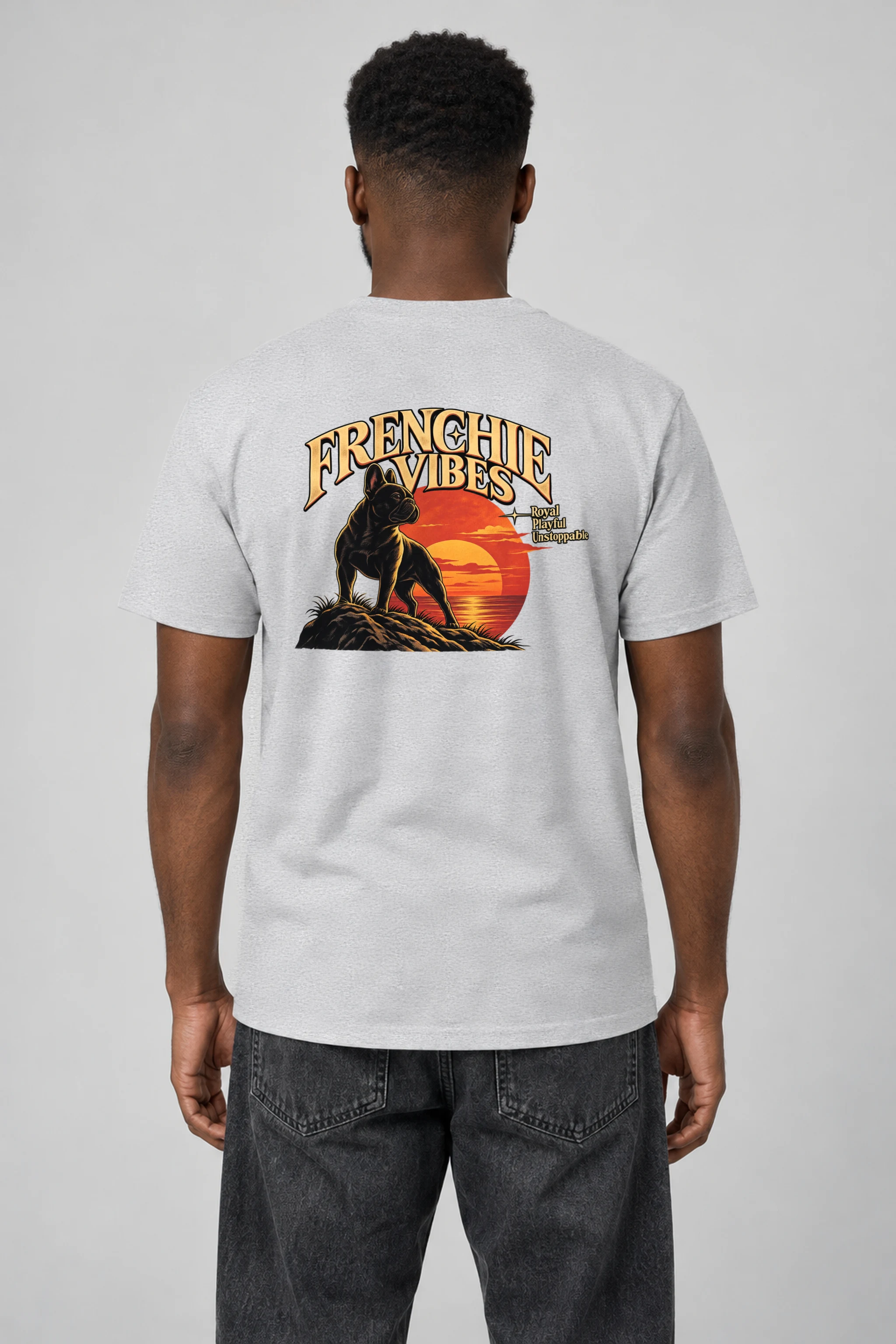 "Sunset French Bulldog" Heavyweight Unisex Crewneck T-shirt