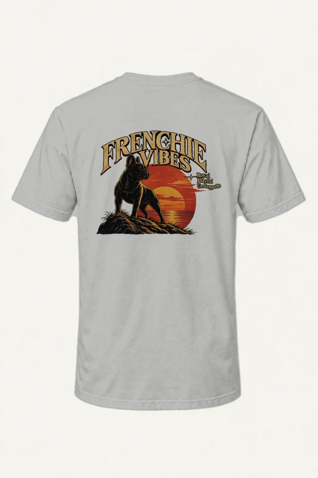 "Sunset French Bulldog" Heavyweight Unisex Crewneck T-shirt | Gildan 5000
