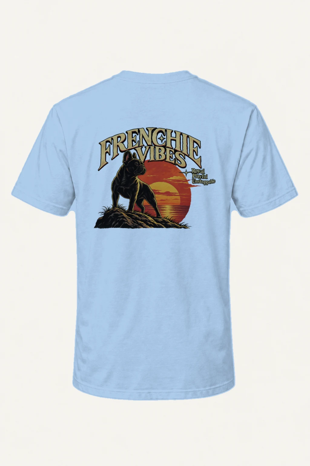 "Sunset French Bulldog" Heavyweight Unisex Crewneck T-shirt | Gildan 5000