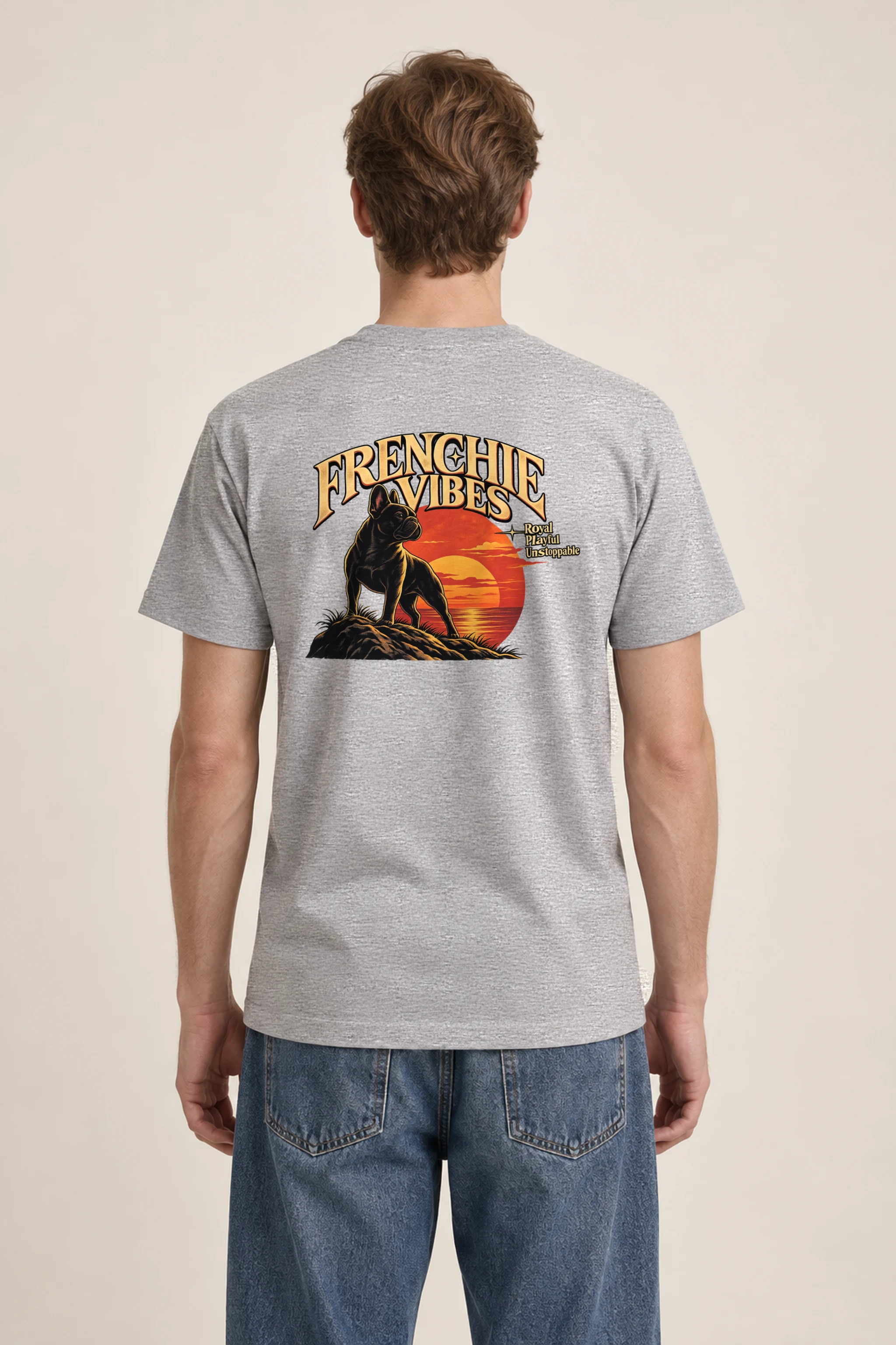 "Sunset French Bulldog" Heavyweight Unisex Crewneck T-shirt