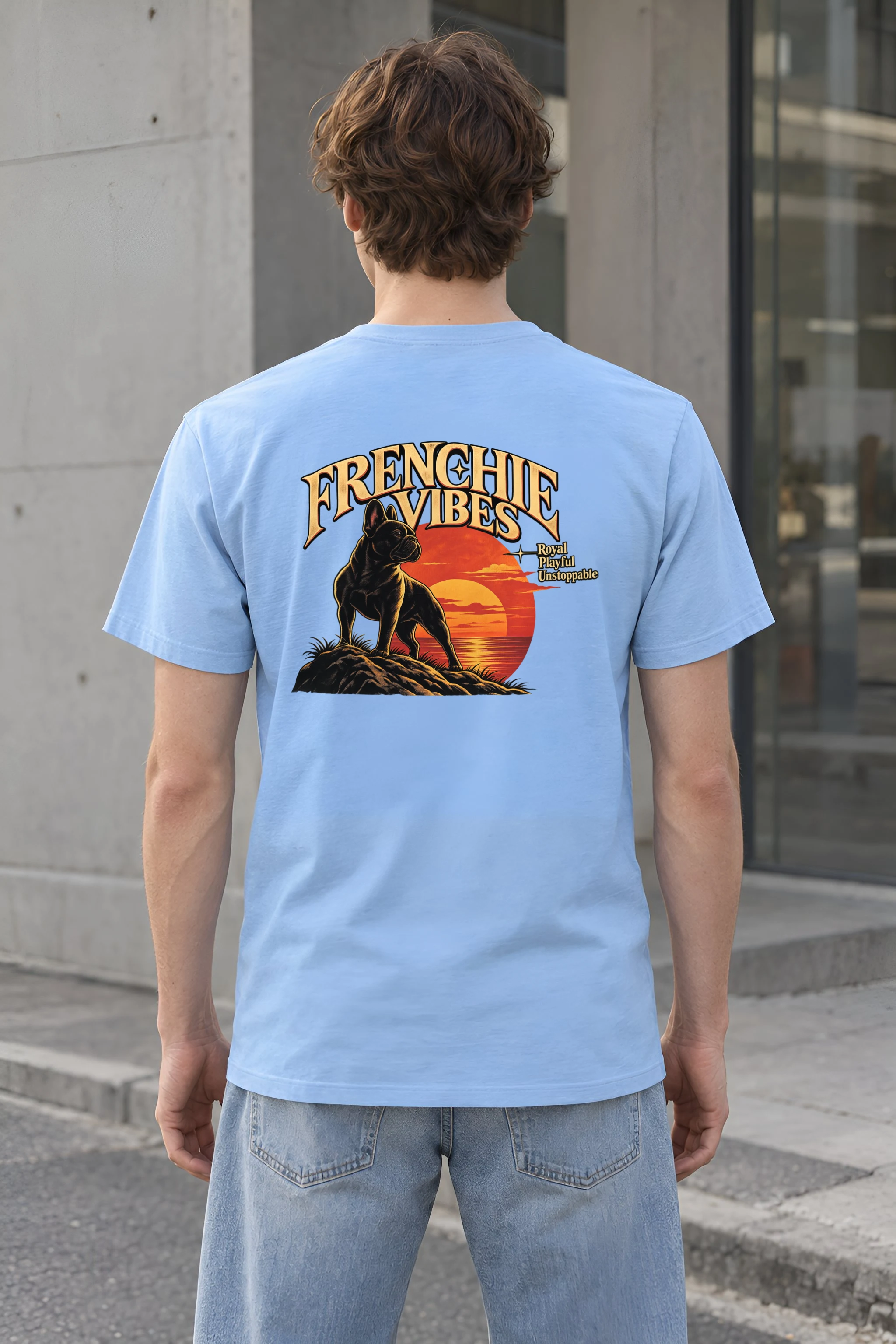 "Sunset French Bulldog" Heavyweight Unisex Crewneck T-shirt