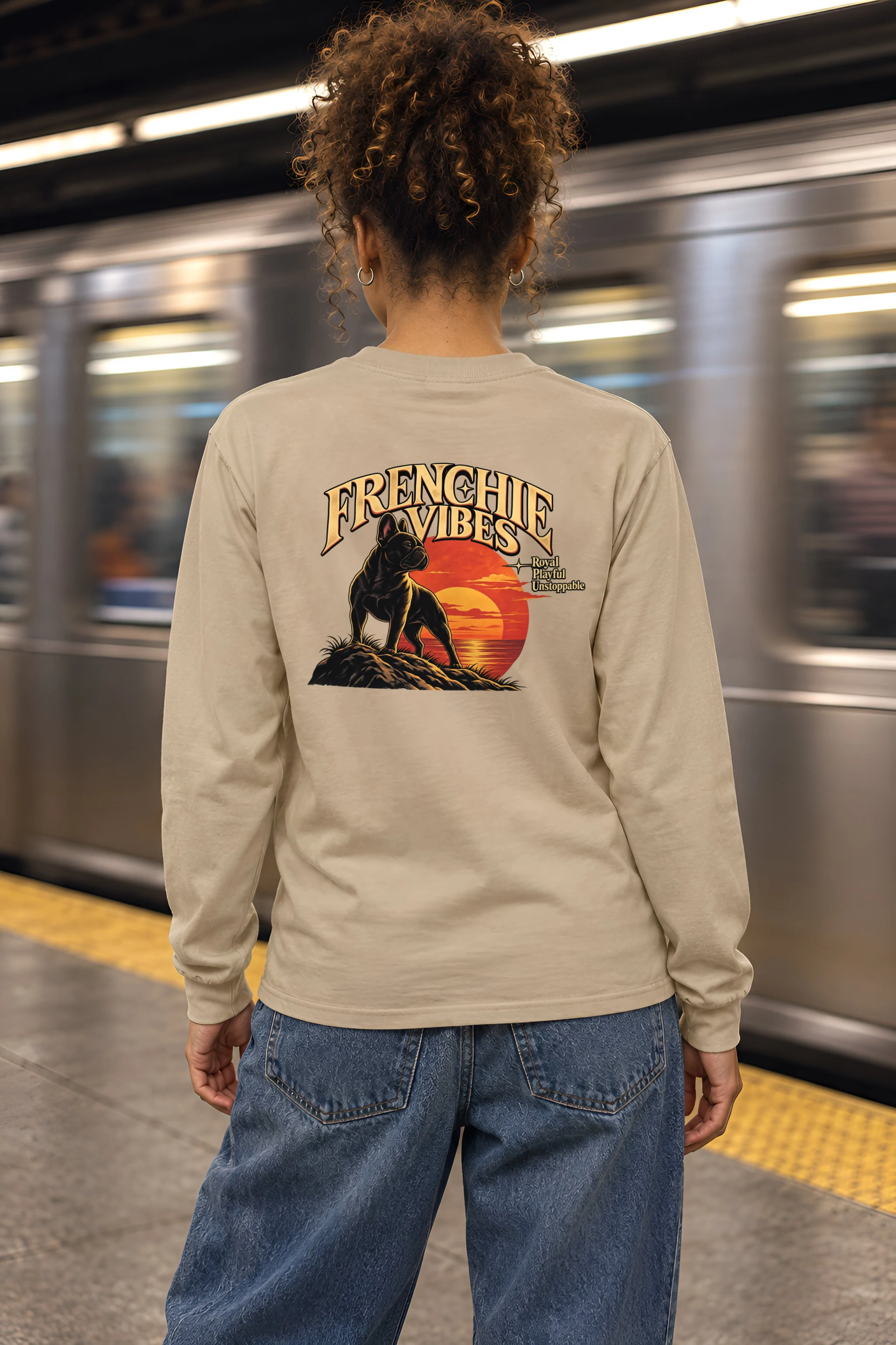 "Sunset French Bulldog" Unisex Longsleeve T-shirt