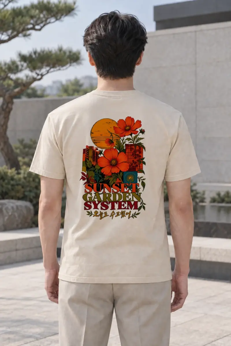 "Sunset Garden System" Heavyweight Unisex Crewneck T-shirt | Gildan 5000