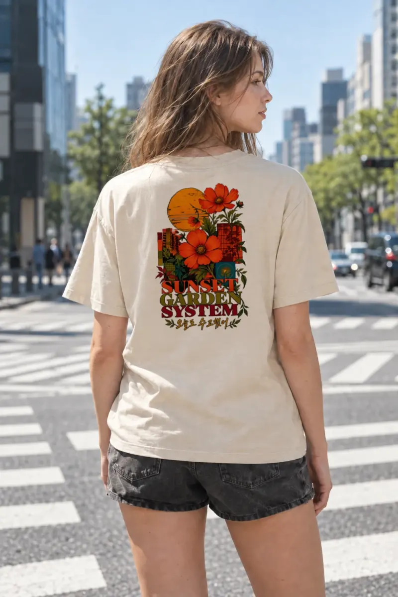 "Sunset Garden System" Heavyweight Unisex Crewneck T-shirt | Gildan 5000