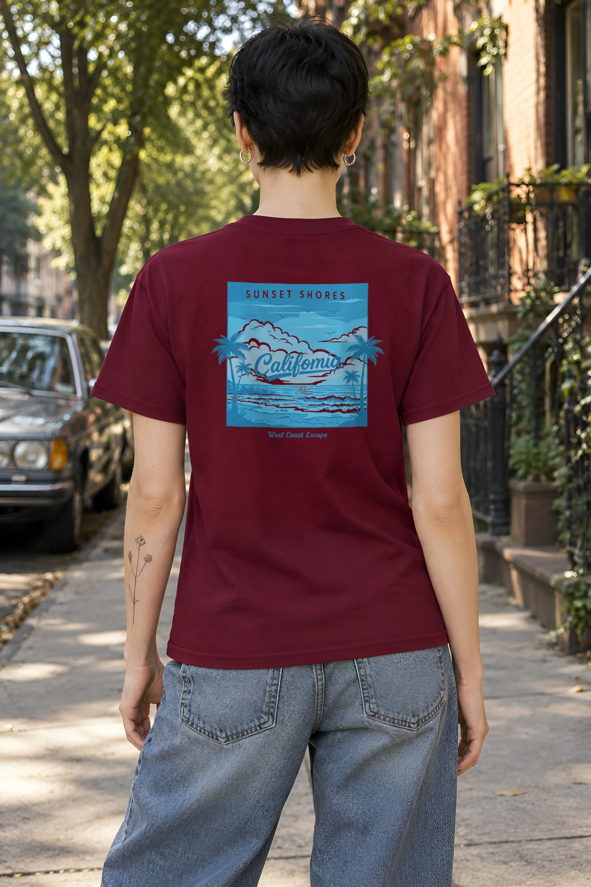 "Sunset Shores" Heavyweight Unisex Crewneck T-shirt