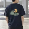 "Sunset Wave Linework" Heavyweight Unisex Crewneck T-shirt | Gildan 5000