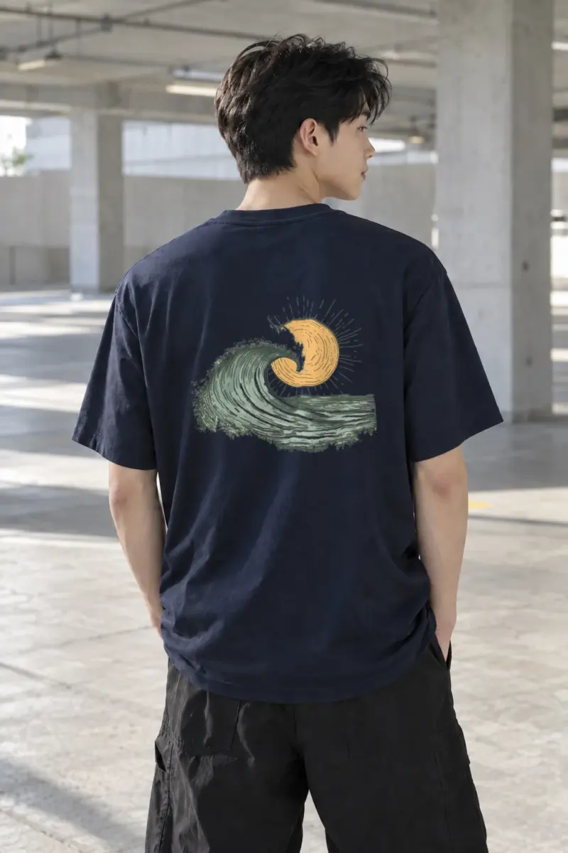“Sunset Wave Linework” Heavyweight Unisex Crewneck T-shirt | Gildan 5000