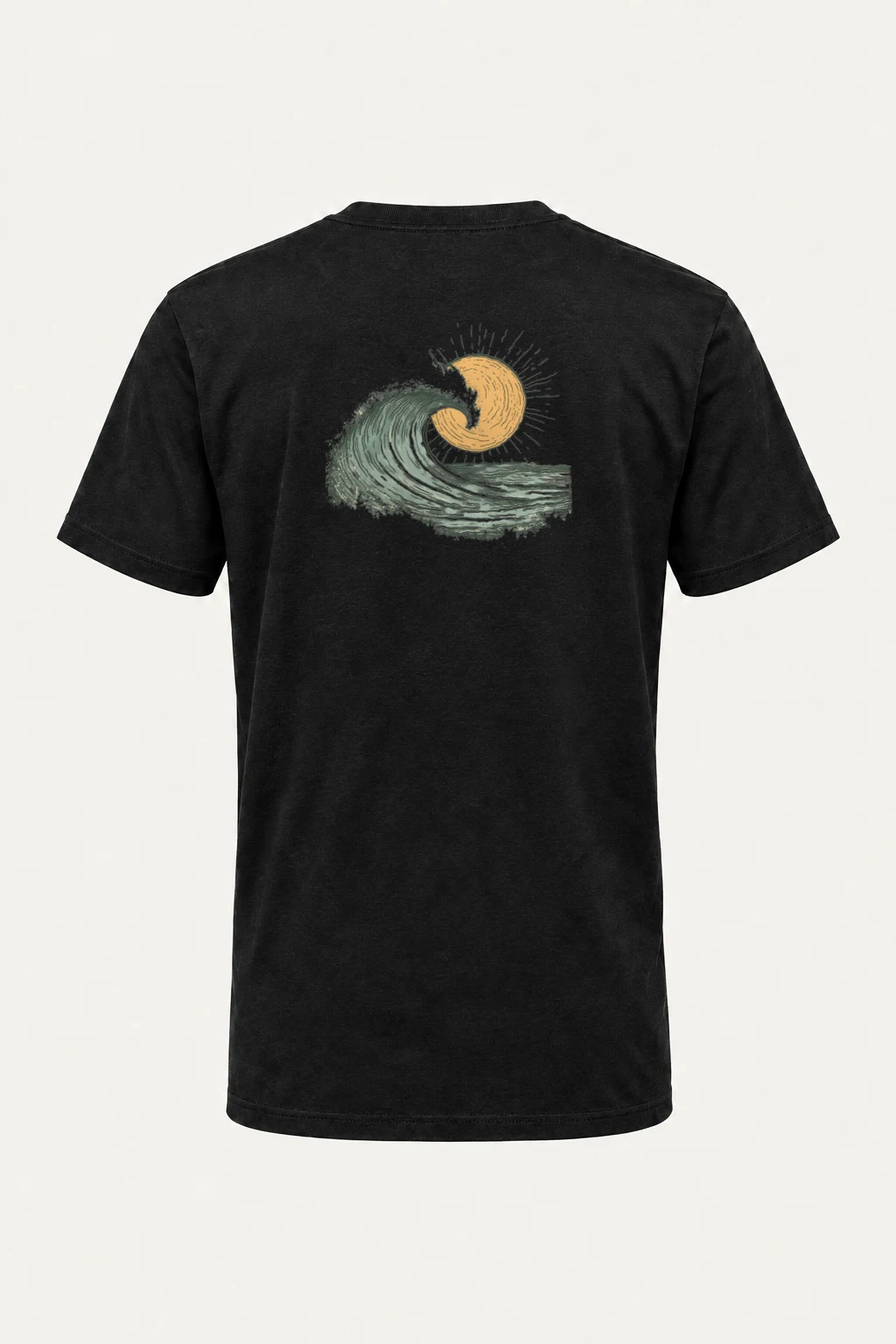 "Sunset Wave Linework" Heavyweight Unisex Crewneck T-shirt | Gildan 5000