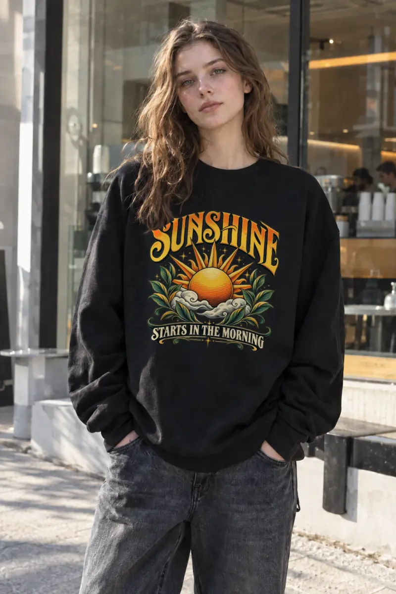 "Sunshine Starts Morning" Heavy Blend Unisex Crewneck Sweatshirt | Gildan 18000