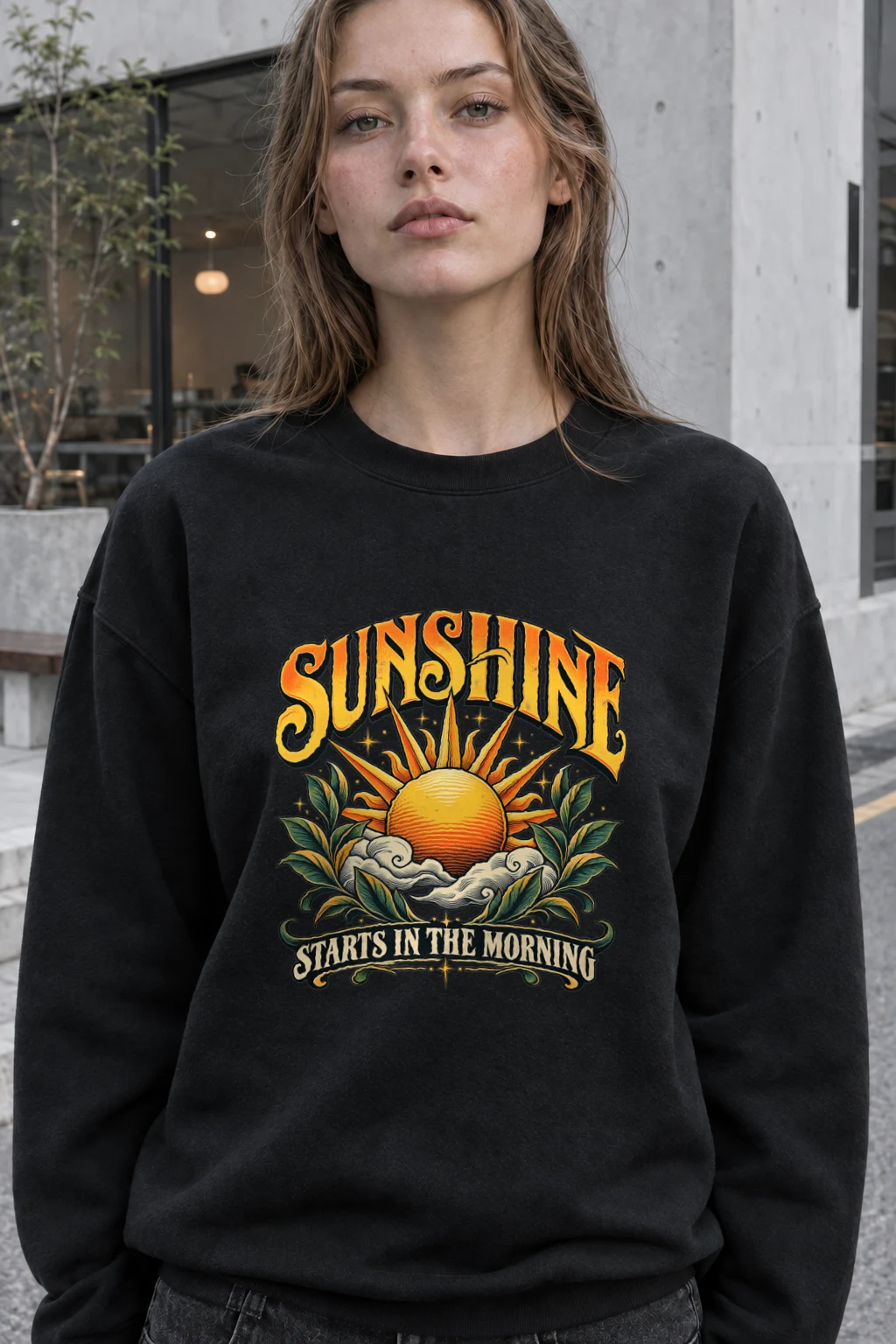 "Sunshine Starts Morning" Heavy Blend Unisex Crewneck Sweatshirt | Gildan 18000