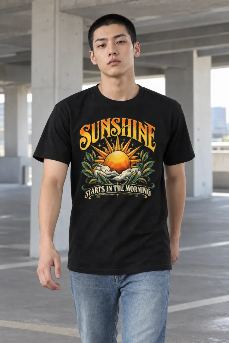 "Sunshine Starts Morning" Heavyweight Unisex Crewneck T-shirt | Gildan 5000