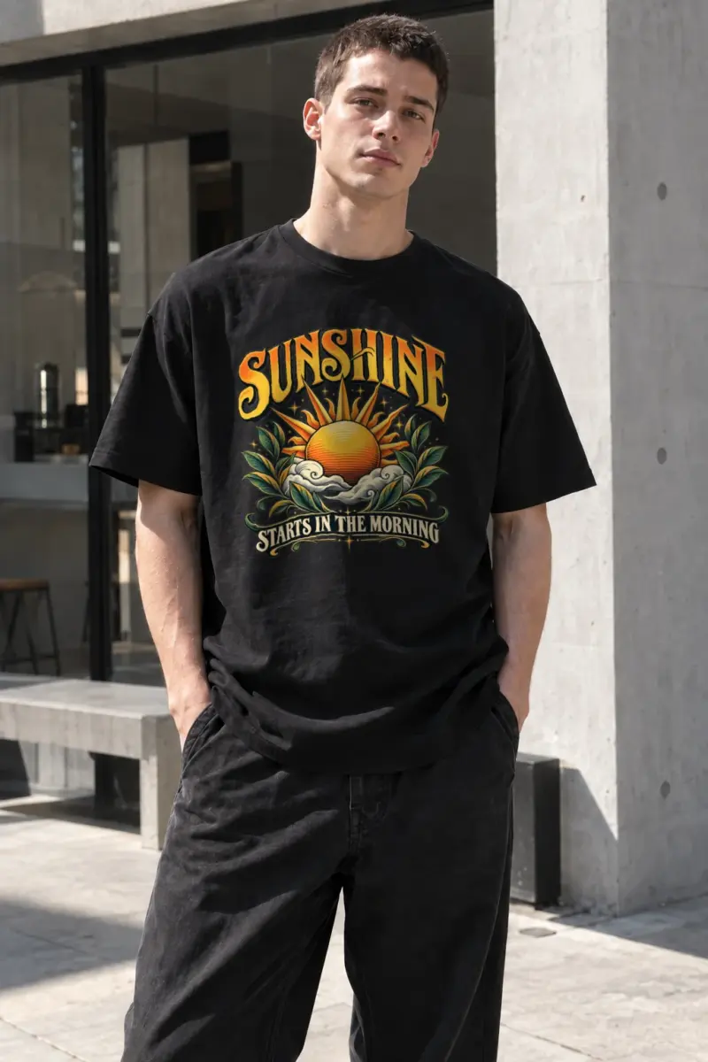 "Sunshine Starts Morning" Heavyweight Unisex Crewneck T-shirt | Gildan 5000