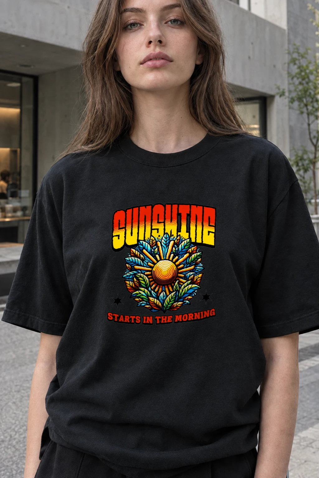 "Sunshine Starts Morning" Heavyweight Unisex Crewneck T-shirt | Gildan 5000