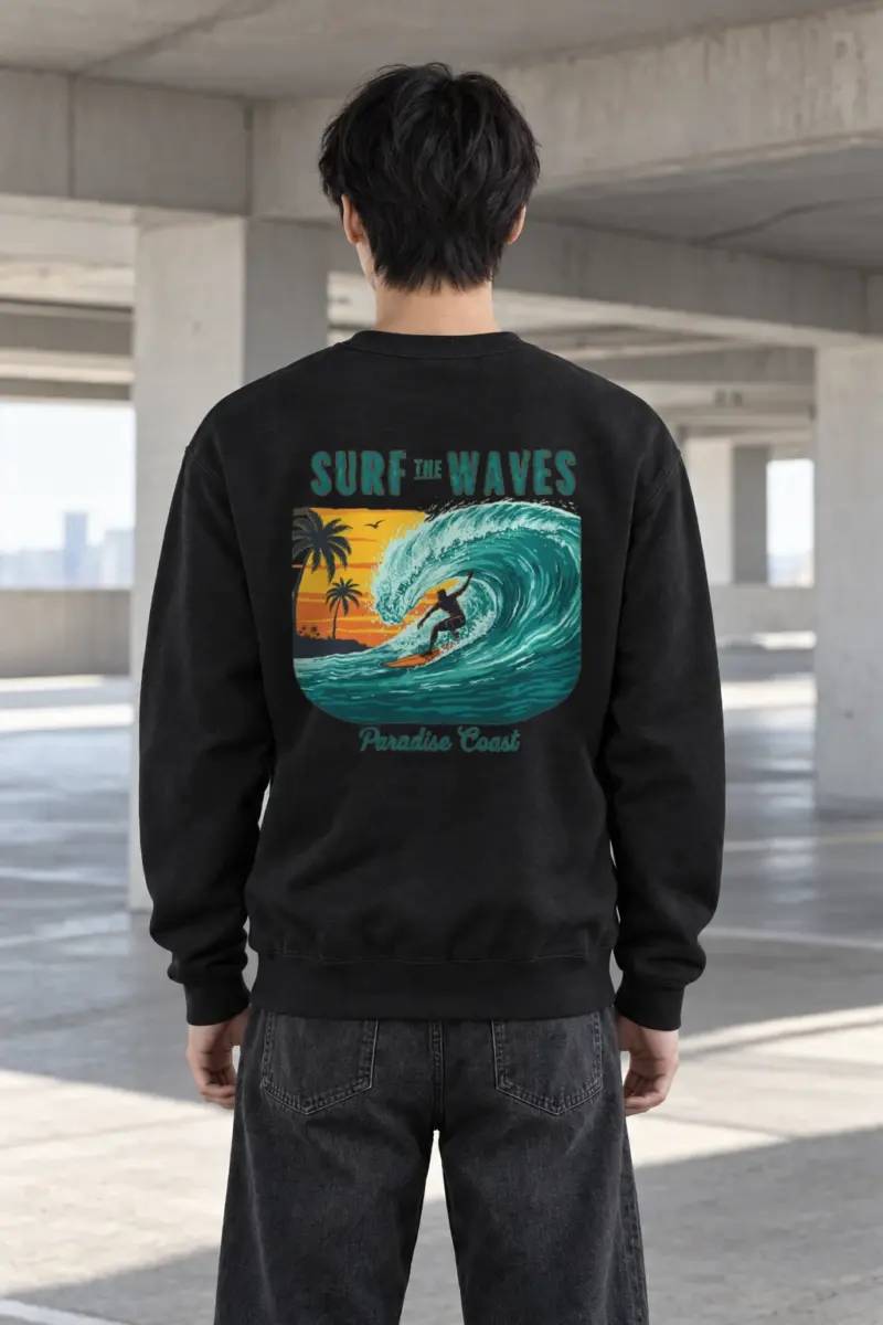 "Surf The Waves" Heavy Blend Unisex Crewneck Sweatshirt | Gildan 18000