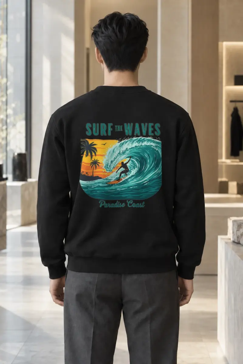 "Surf The Waves" Heavy Blend Unisex Crewneck Sweatshirt | Gildan 18000