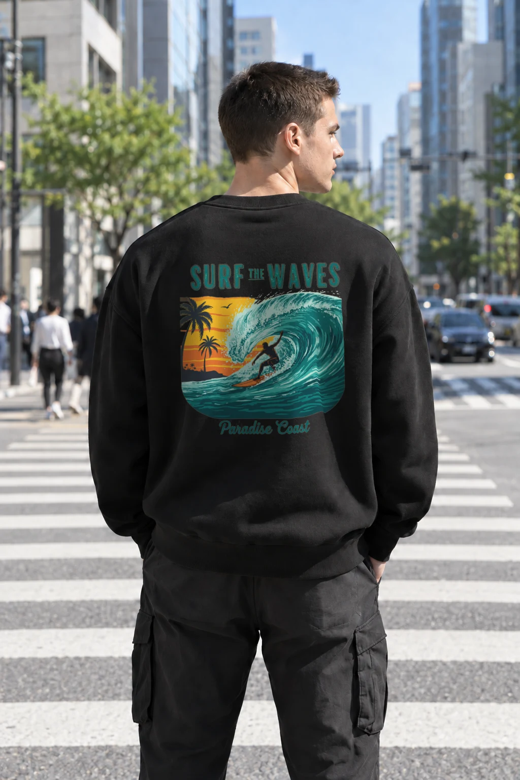 "Surf The Waves" Heavy Blend Unisex Crewneck Sweatshirt | Gildan 18000