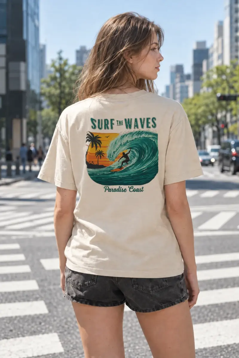 "Surf The Waves" Heavyweight Unisex Crewneck T-shirt