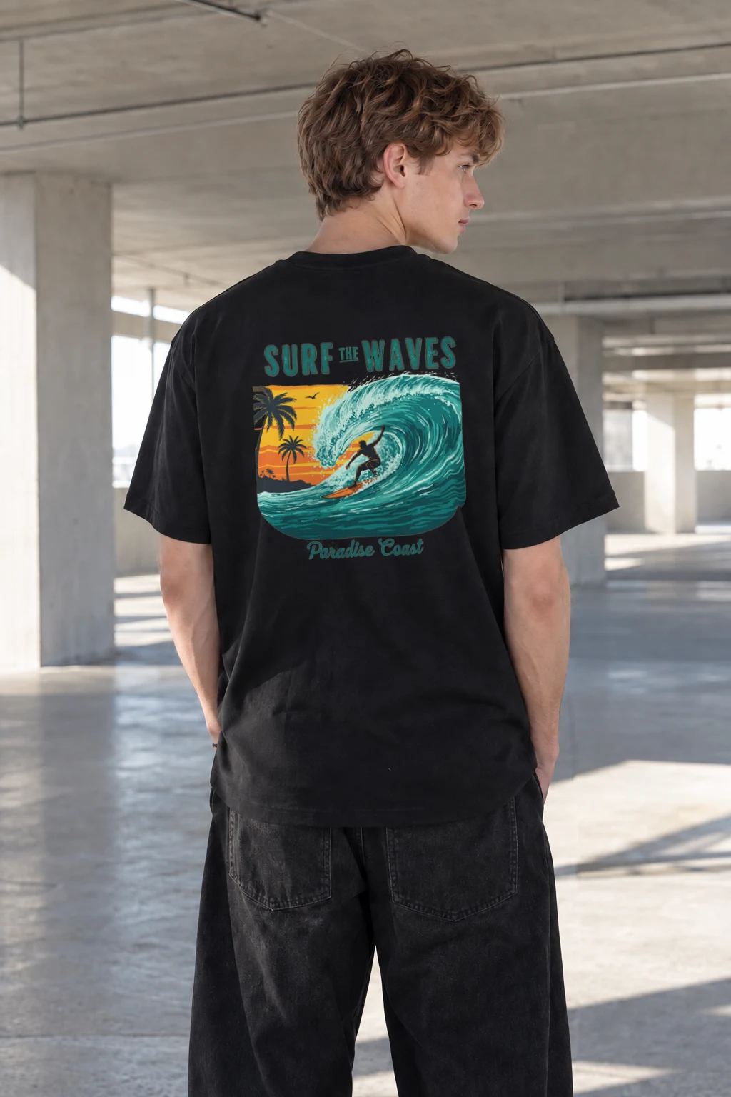 "Surf The Waves" Heavyweight Unisex Crewneck T-shirt | Gildan 5000
