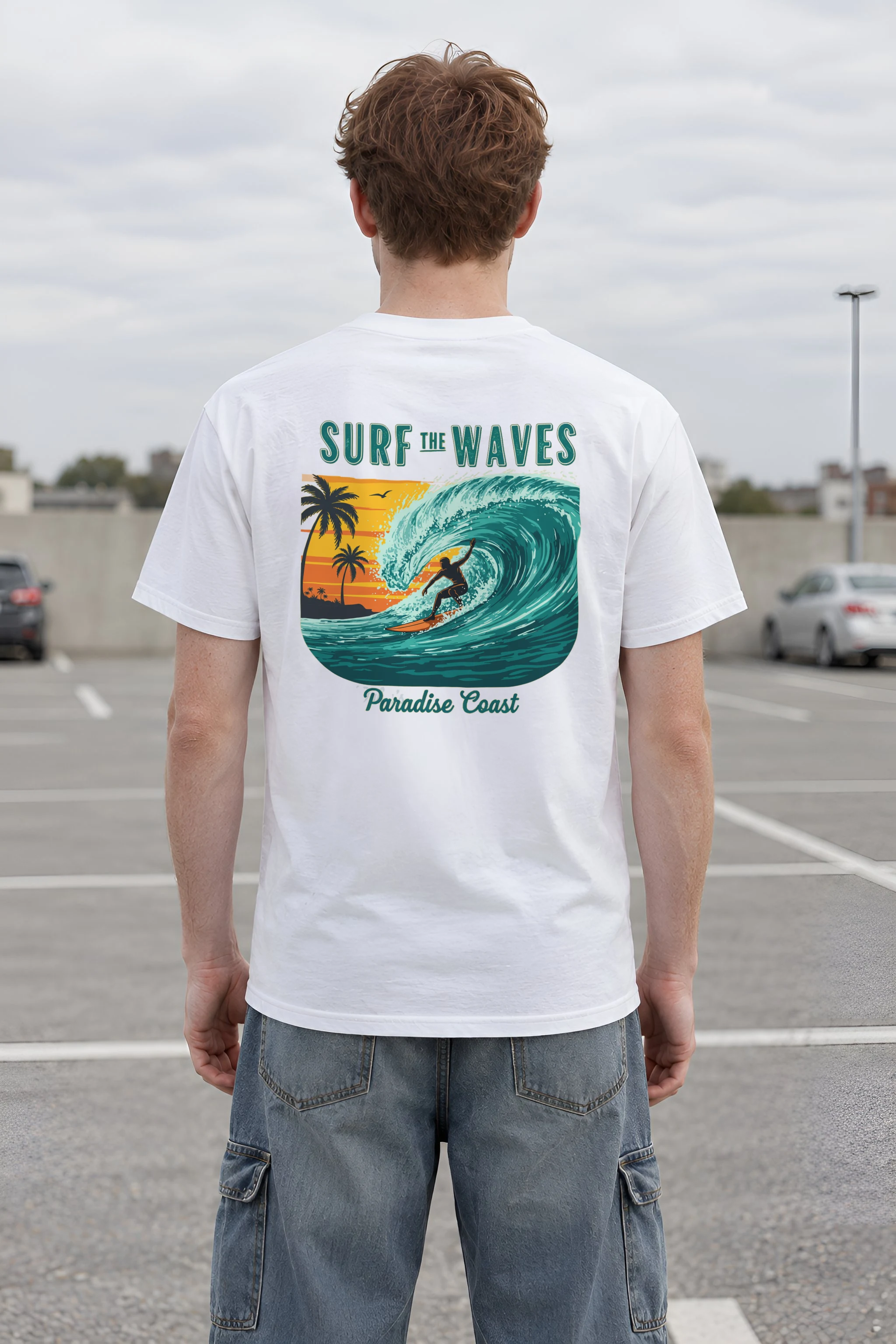"Surf The Waves" Heavyweight Unisex Crewneck T-shirt