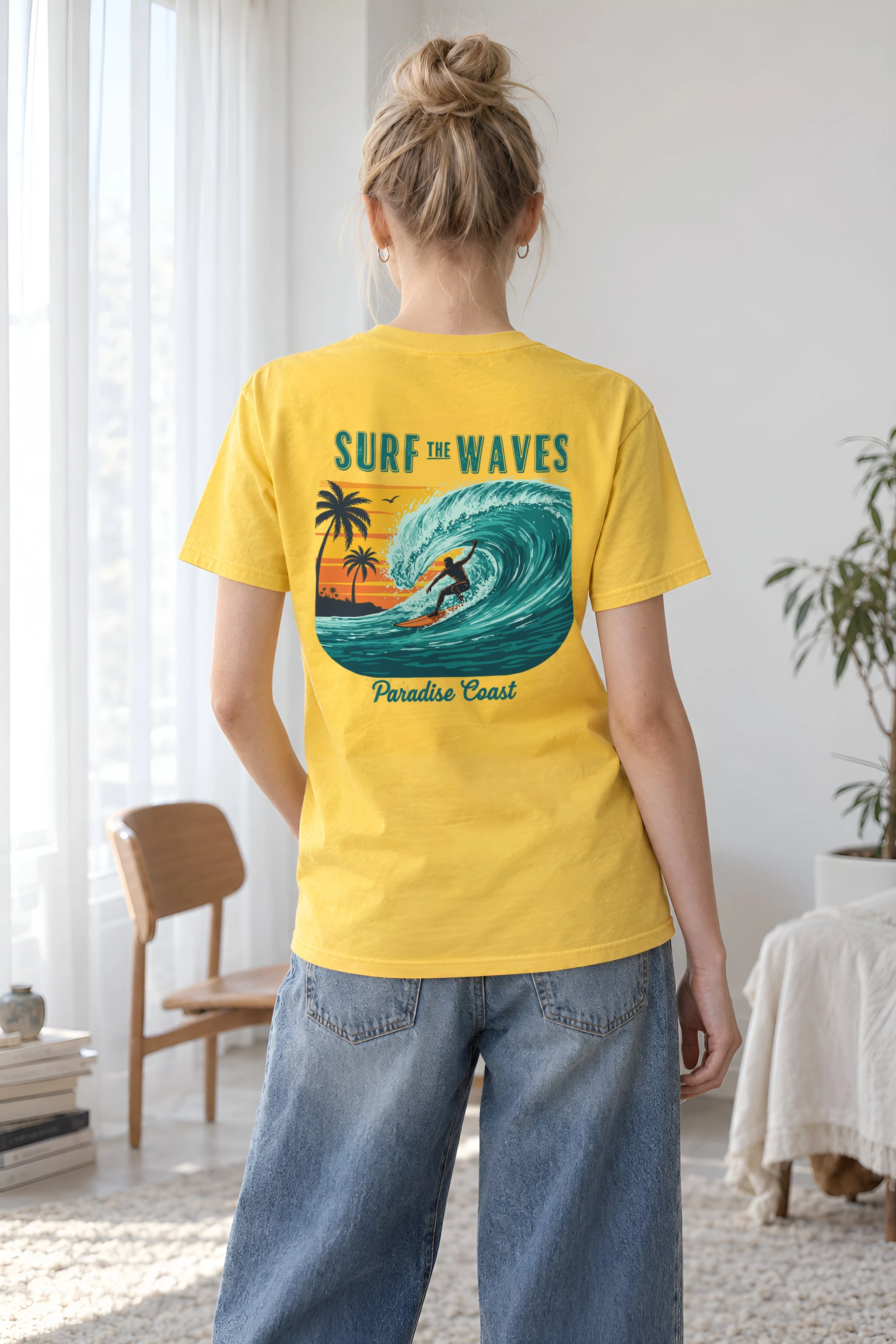 "Surf The Waves" Heavyweight Unisex Crewneck T-shirt