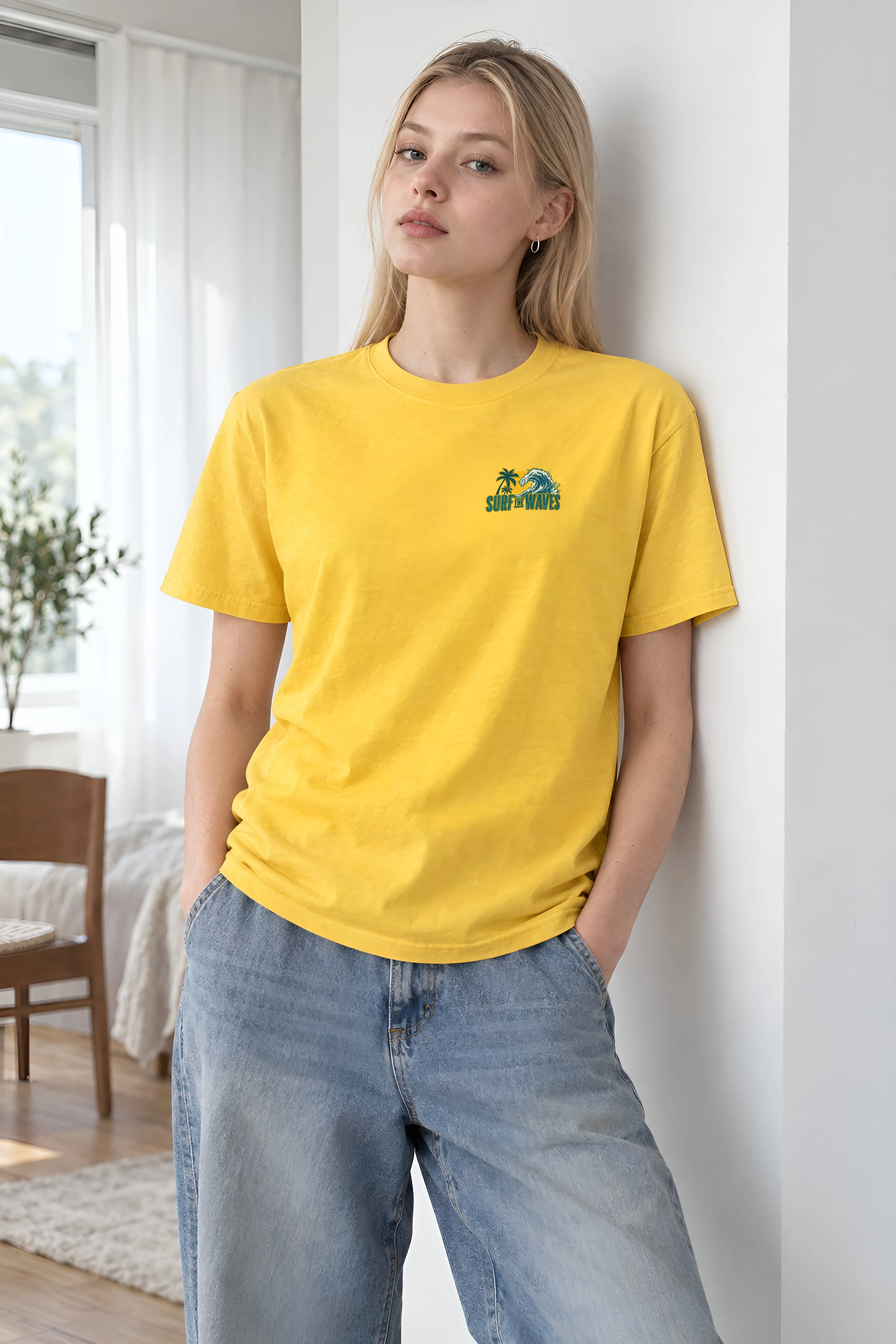 "Surf The Waves" Heavyweight Unisex Crewneck T-shirt