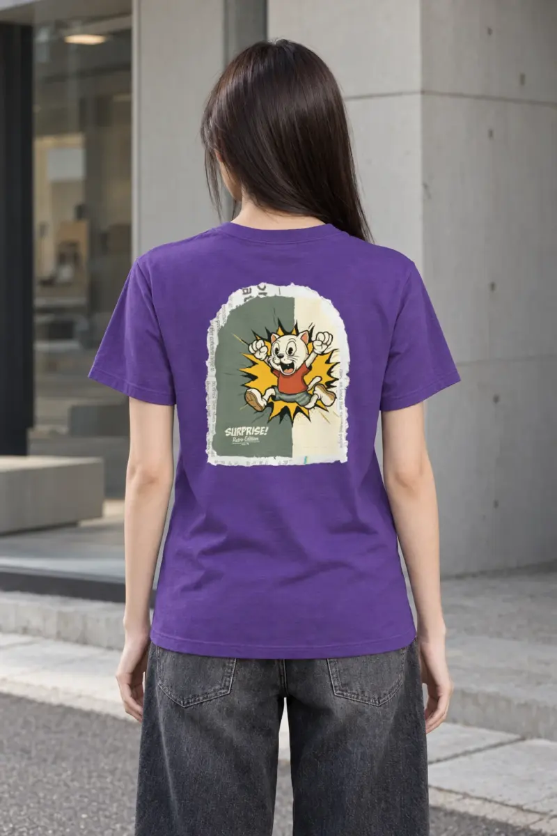 "Surprise Retro Cat" Heavyweight Unisex Crewneck T-shirt