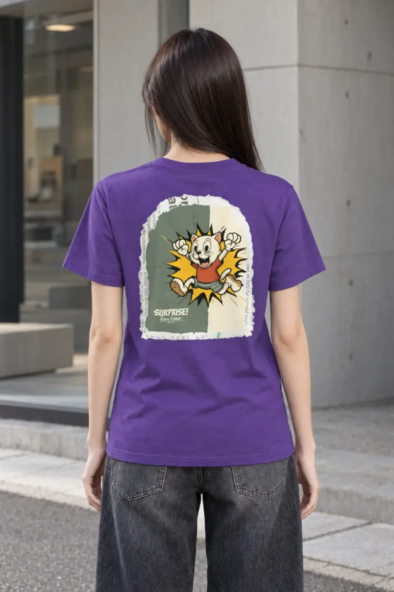 "Surprise Retro Cat" Heavyweight Unisex Crewneck T-shirt