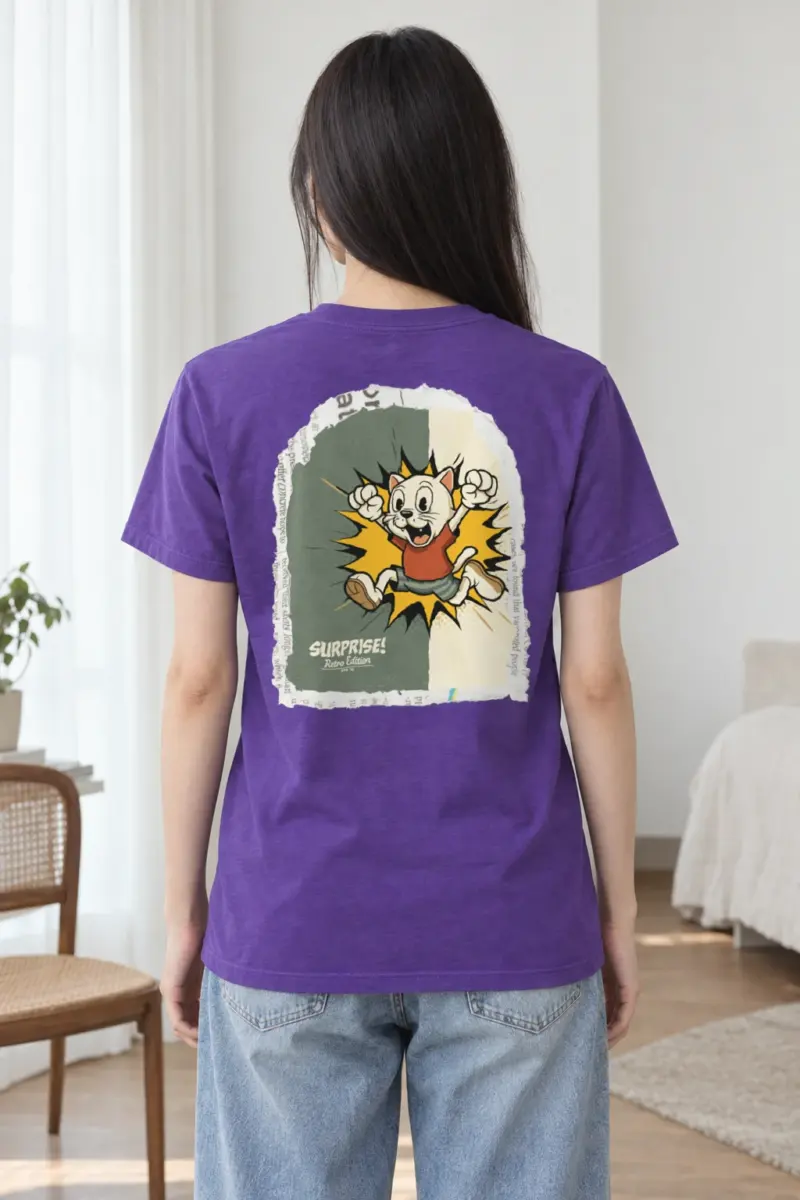 "Surprise Retro Cat" Heavyweight Unisex Crewneck T-shirt | Gildan 5000