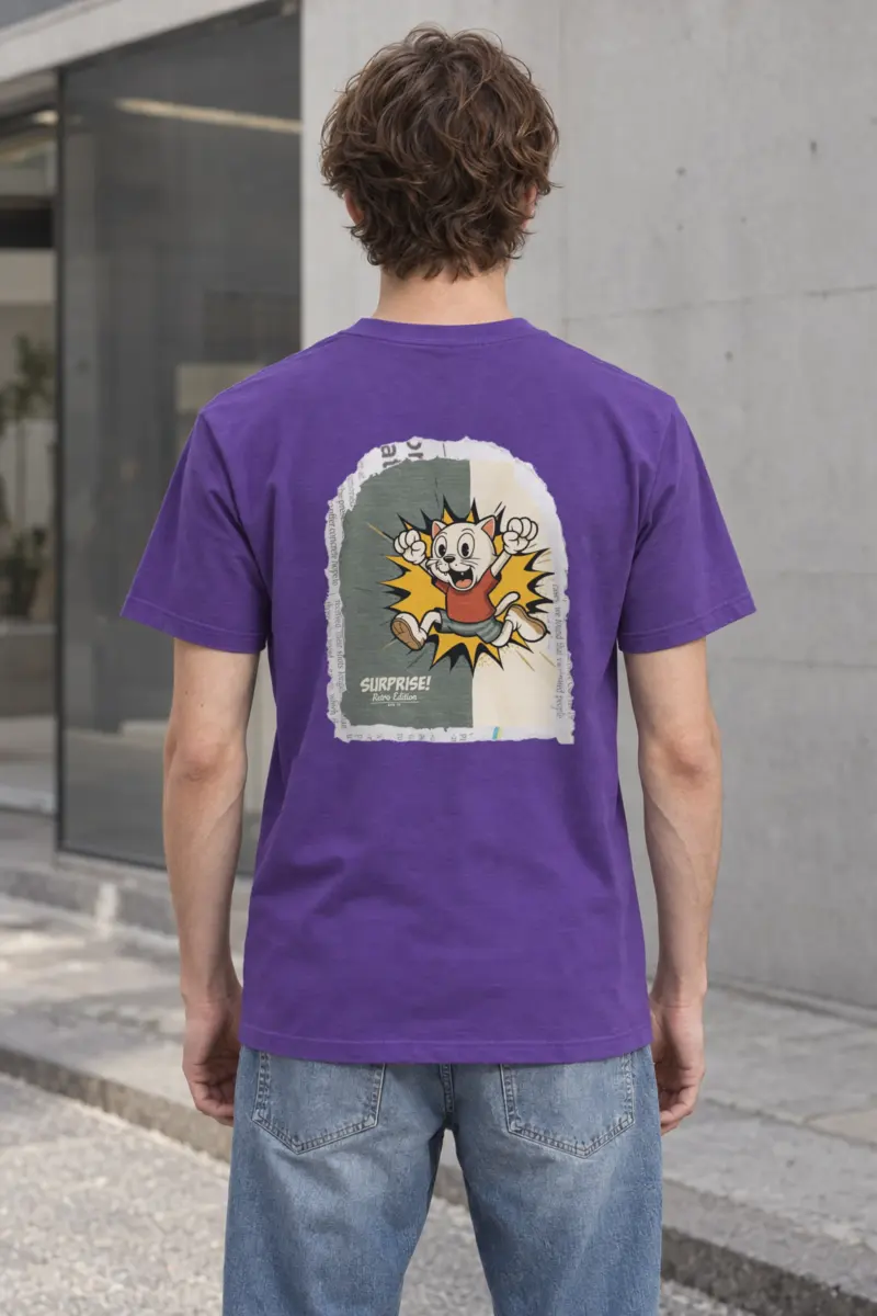 "Surprise Retro Cat" Heavyweight Unisex Crewneck T-shirt