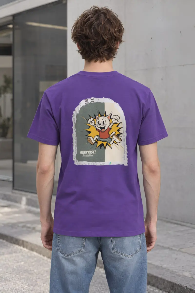 "Surprise Retro Cat" Heavyweight Unisex Crewneck T-shirt