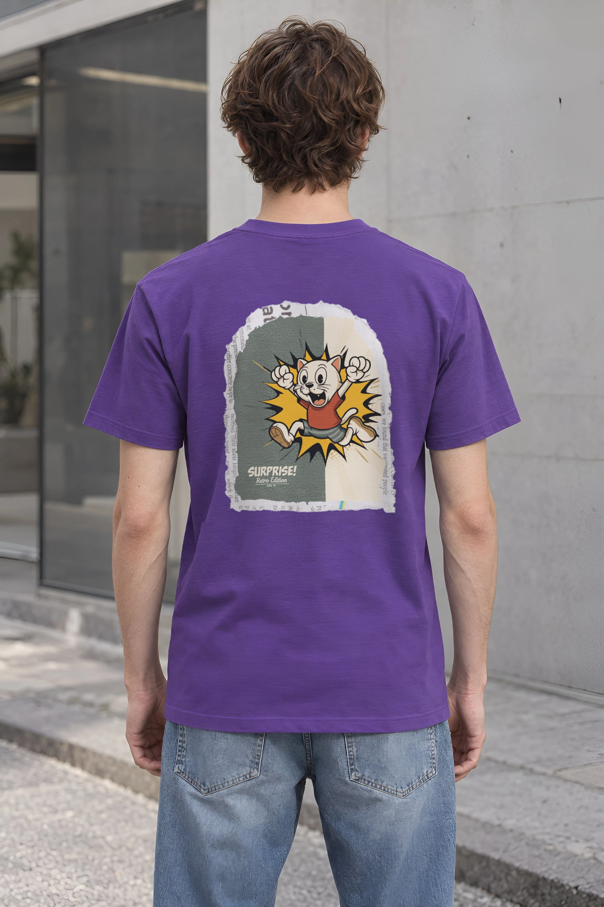 "Surprise Retro Cat" Heavyweight Unisex Crewneck T-shirt