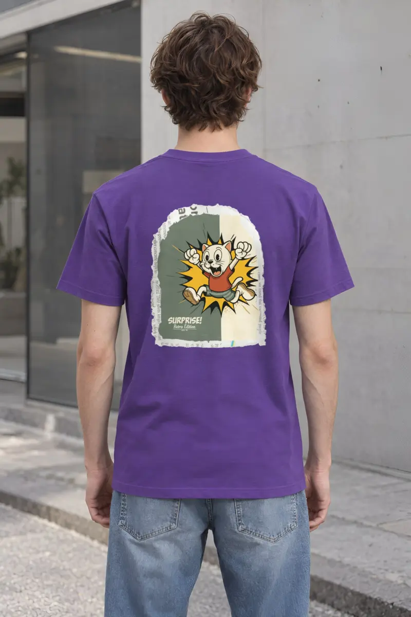 "Surprise Retro Cat" Heavyweight Unisex Crewneck T-shirt
