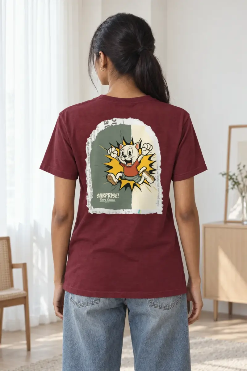 "Surprise Retro Cat" Heavyweight Unisex Crewneck T-shirt | Gildan 5000