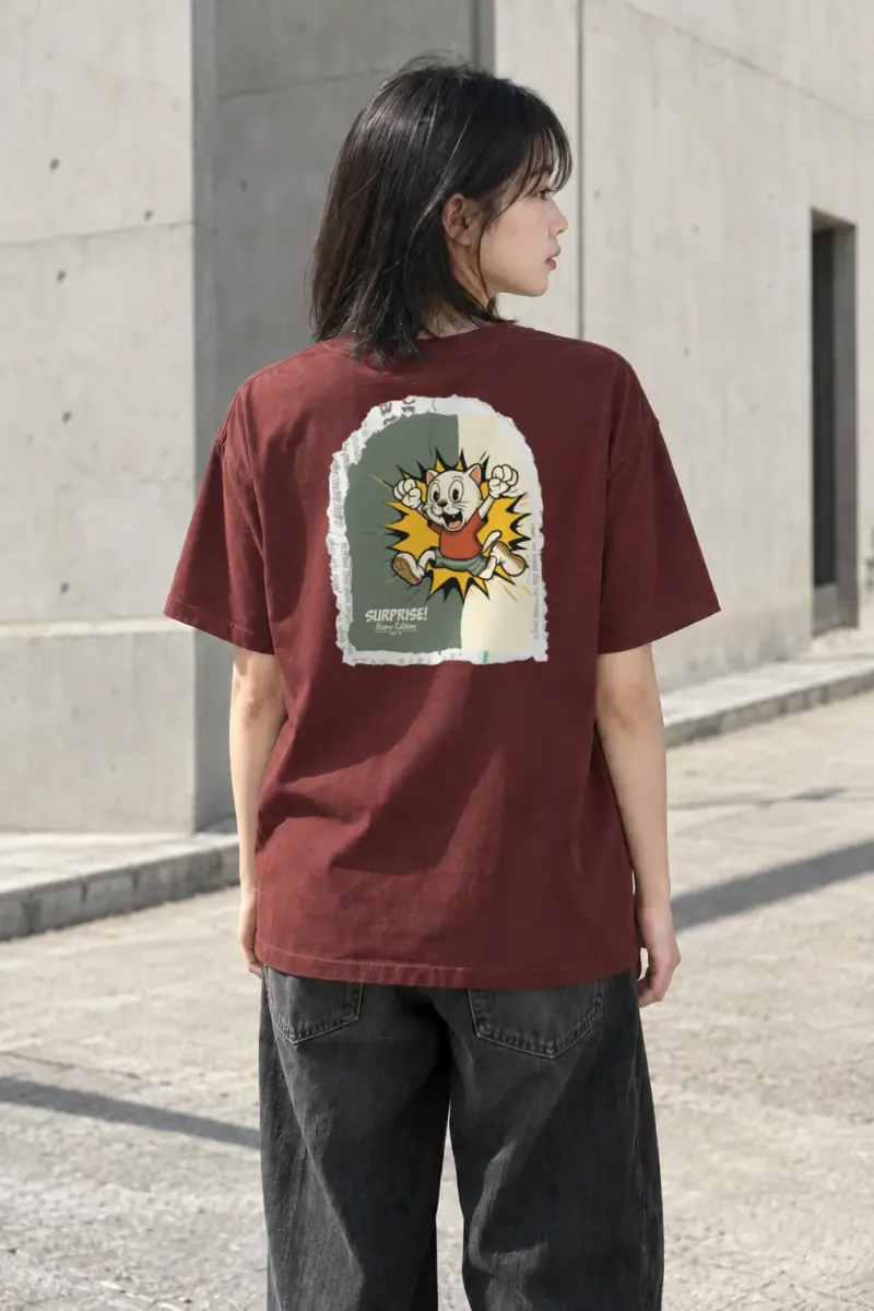 "Surprise Retro Cat" Heavyweight Unisex Crewneck T-shirt | Gildan 5000