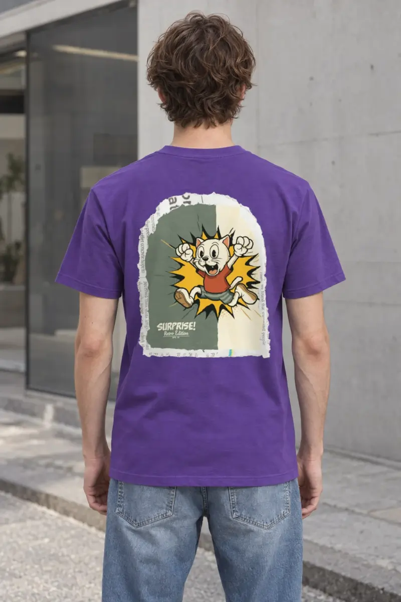 "Surprise Retro Cat" Heavyweight Unisex Crewneck T-shirt | Gildan 5000