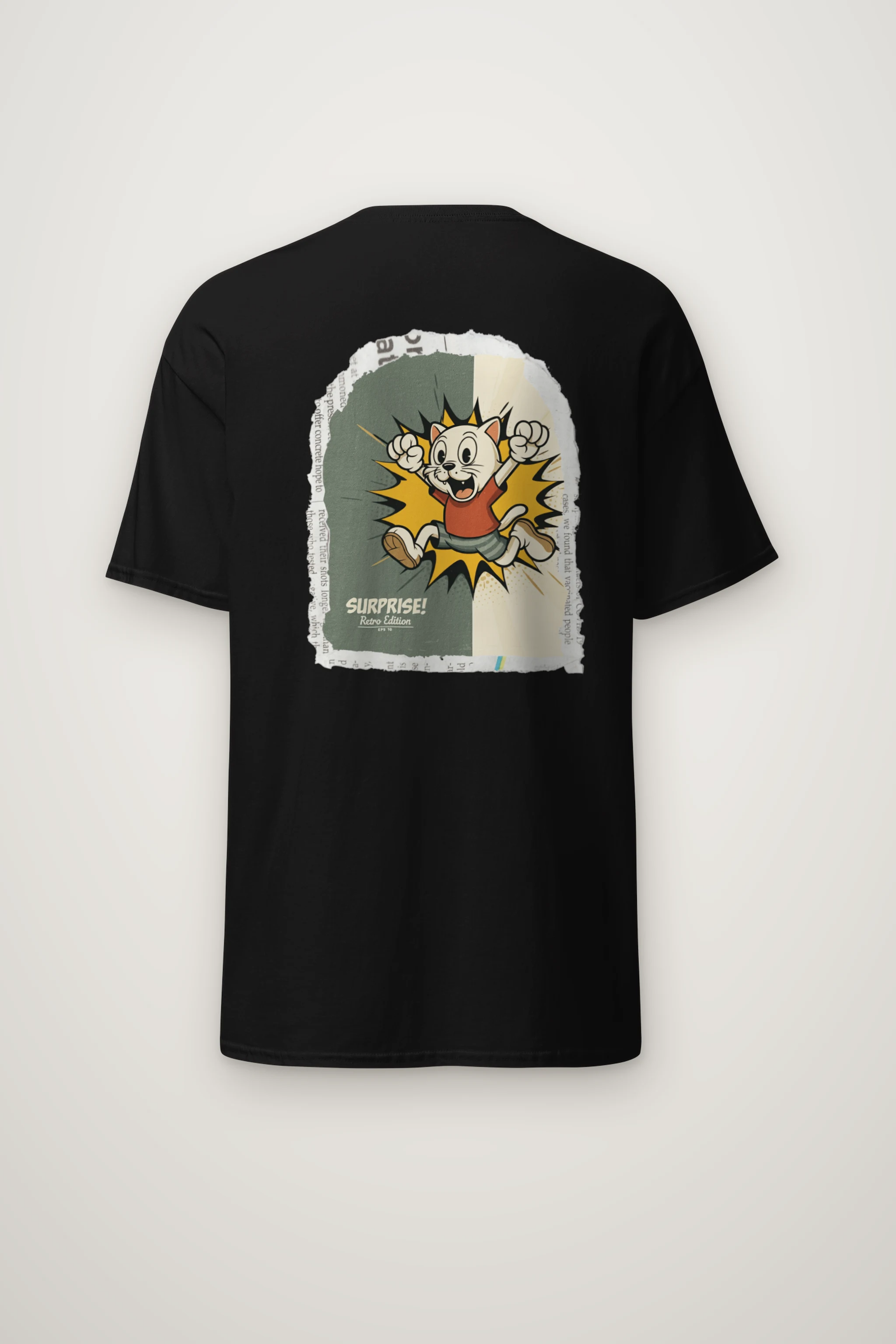 "Surprise Retro Cat" Heavyweight Unisex Crewneck T-shirt