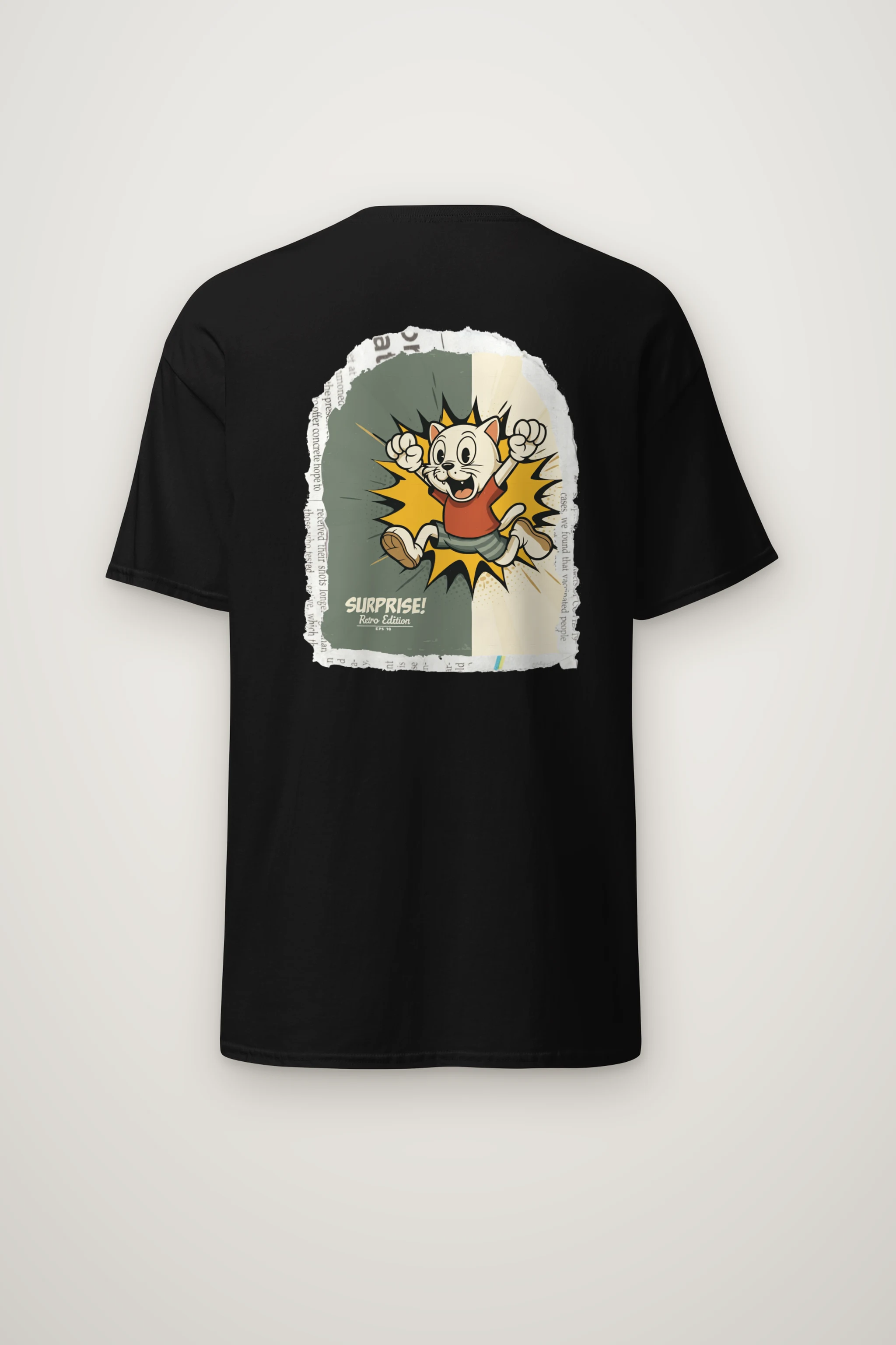 "Surprise Retro Cat" Heavyweight Unisex Crewneck T-shirt