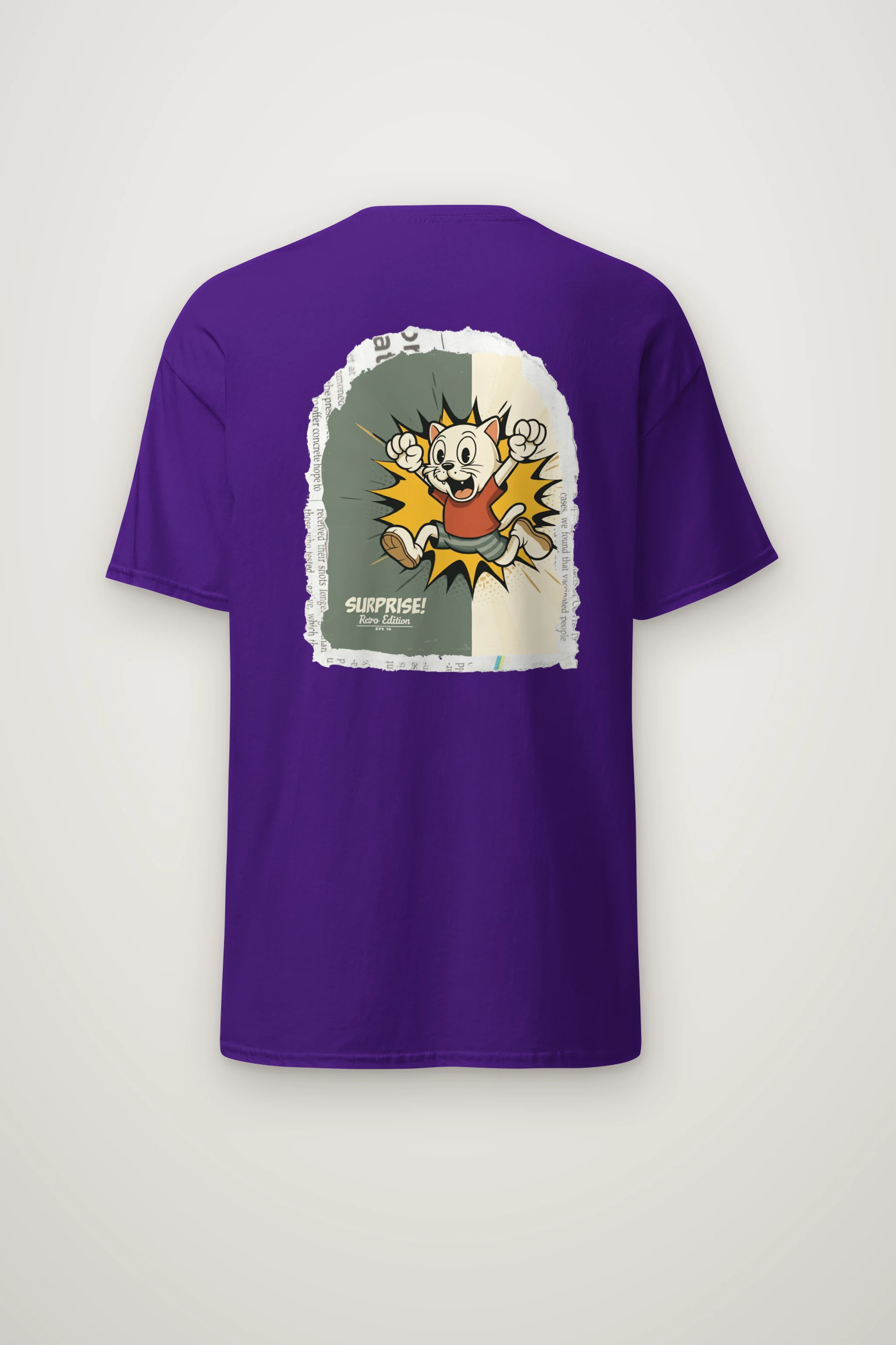 "Surprise Retro Cat" Heavyweight Unisex Crewneck T-shirt
