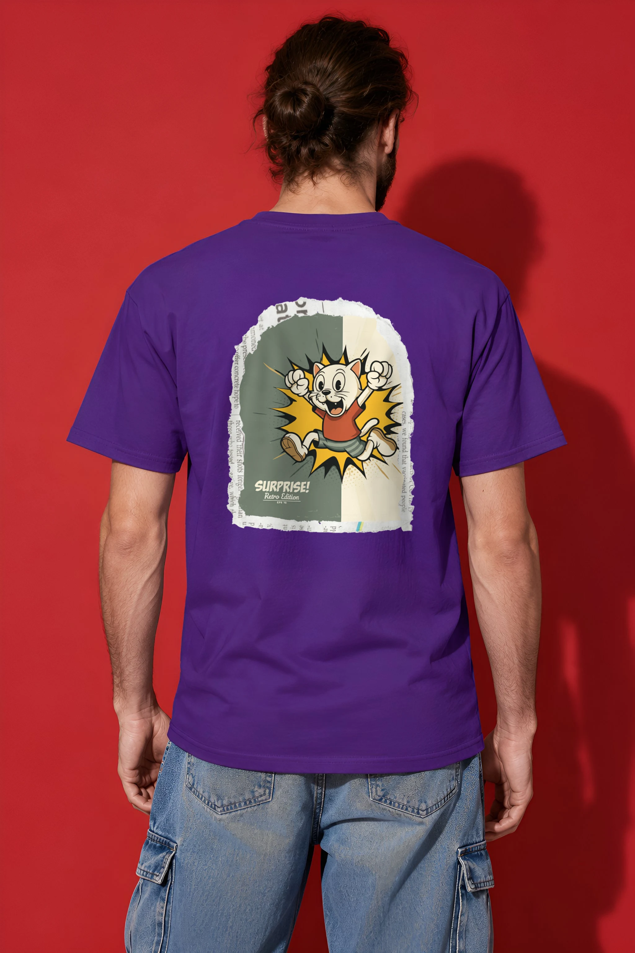 "Surprise Retro Cat" Heavyweight Unisex Crewneck T-shirt