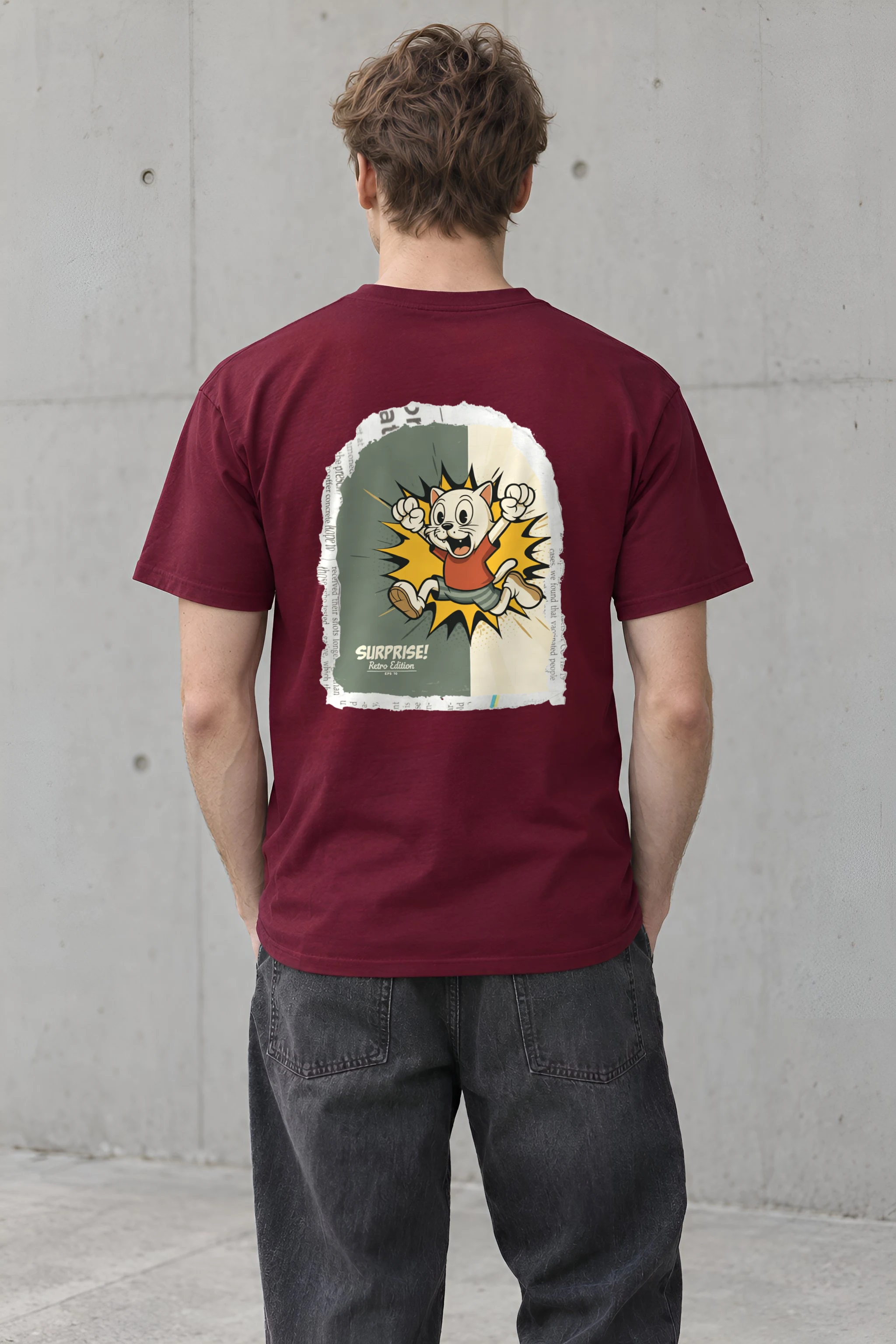 "Surprise Retro Cat" Heavyweight Unisex Crewneck T-shirt