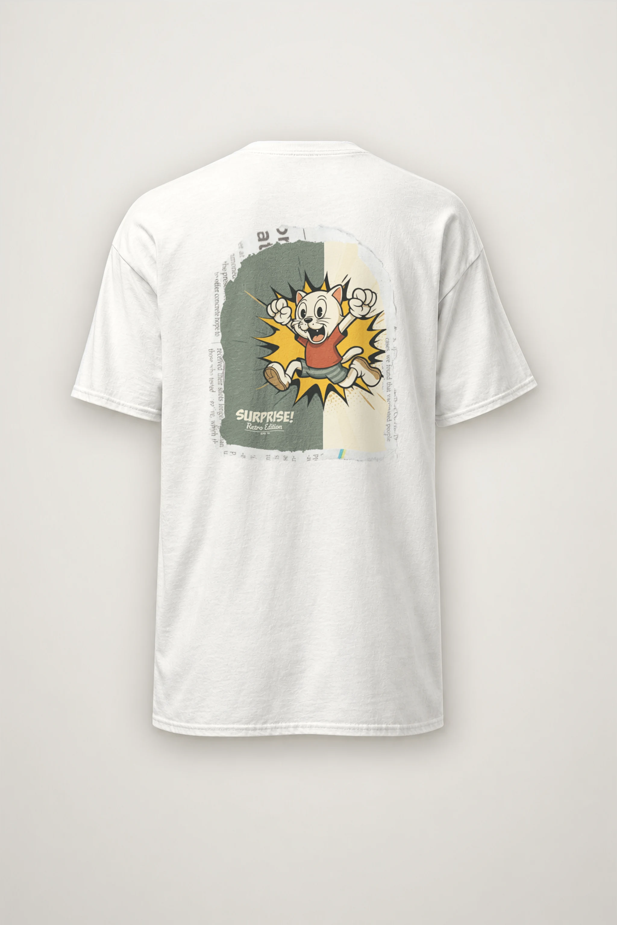 "Surprise Retro Cat" Heavyweight Unisex Crewneck T-shirt