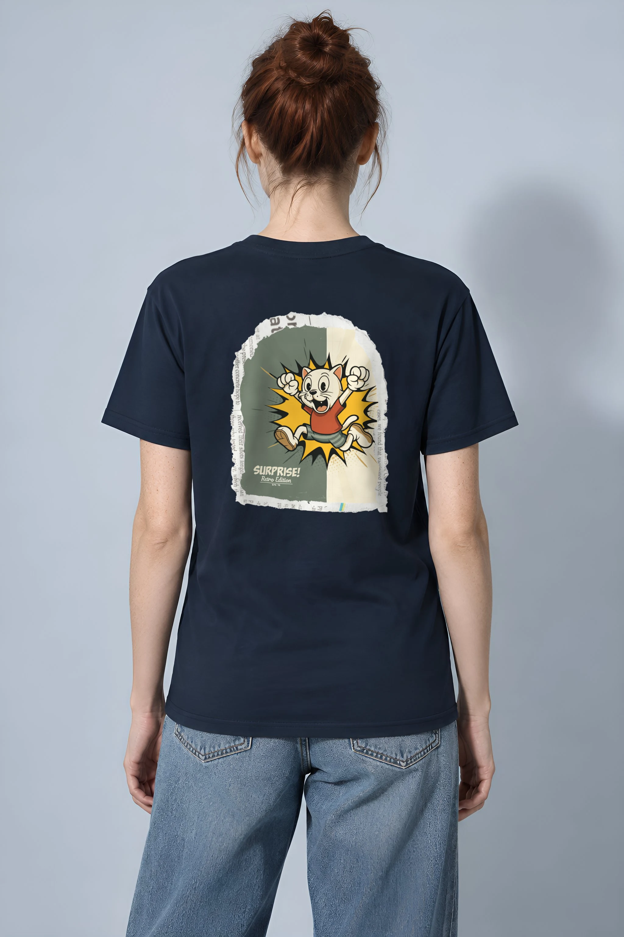 "Surprise Retro Cat" Heavyweight Unisex Crewneck T-shirt