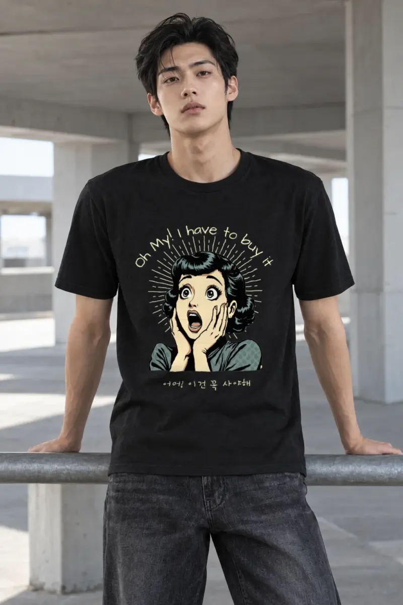 "Surprised Comic Woman" Heavyweight Unisex Crewneck T-shirt