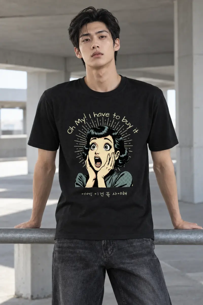 "Surprised Comic Woman" Heavyweight Unisex Crewneck T-shirt